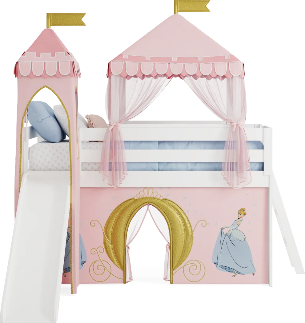 Disney Princess White Twin Low Loft with Slide, Tent & Tower - Thumbnail - Image 3
