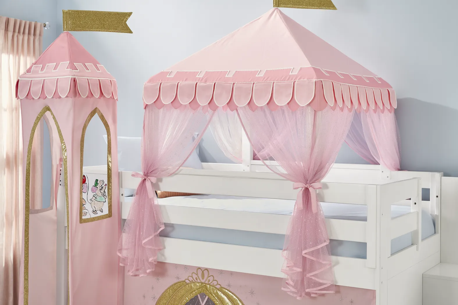 Disney Princess White Twin Low Loft with Slide, Tent & Tower - Thumbnail - Image 3