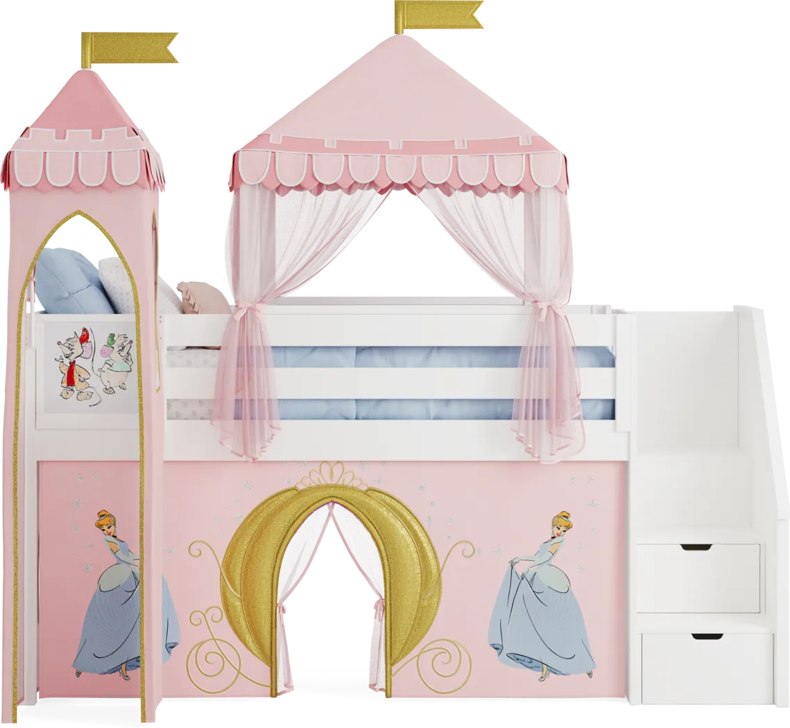 Disney Princess White Twin Low Step Loft with Activity Panel, Tent & Tower - Thumbnail - Image 3