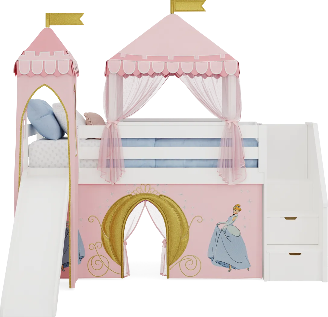Disney Princess White Twin Low Step Loft with Slide, Tent & Tower - Thumbnail - Image 3