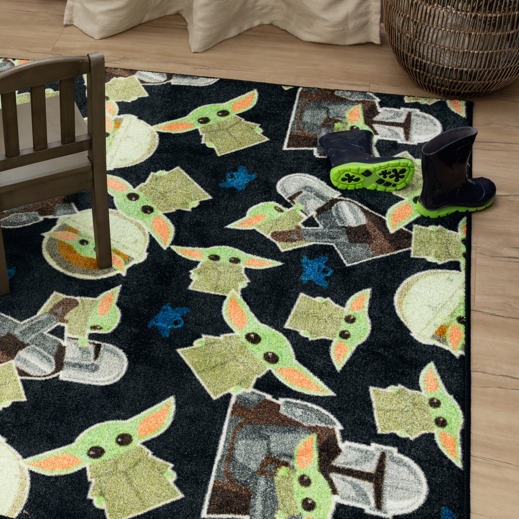 Kids Star Wars Grogu Collage Black 5' x 7' Rug - Thumbnail - Image 2