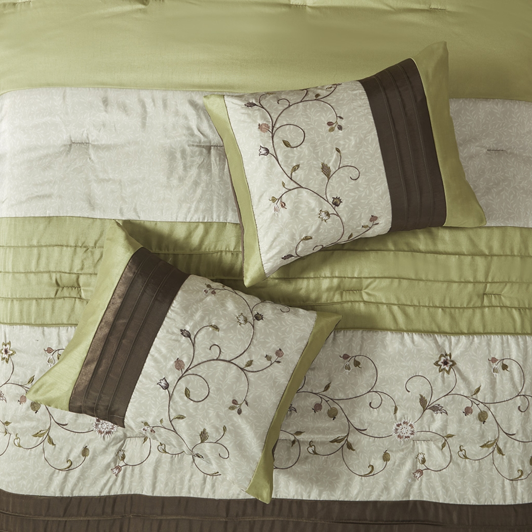 Dodt Green Brown 7 Pc Queen Comforter Set - Thumbnail - Image 8