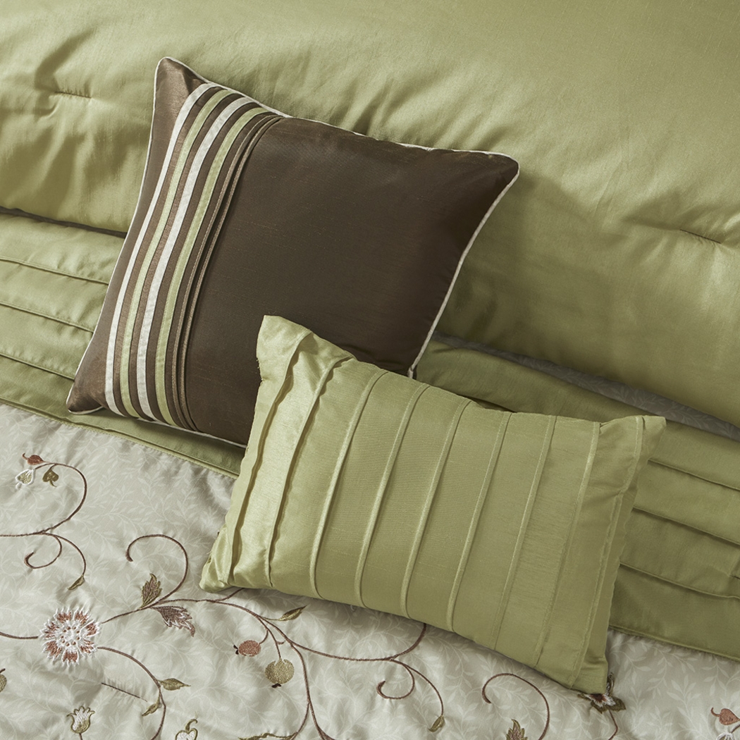 Dodt Green Brown 7 Pc Queen Comforter Set - Thumbnail - Image 10
