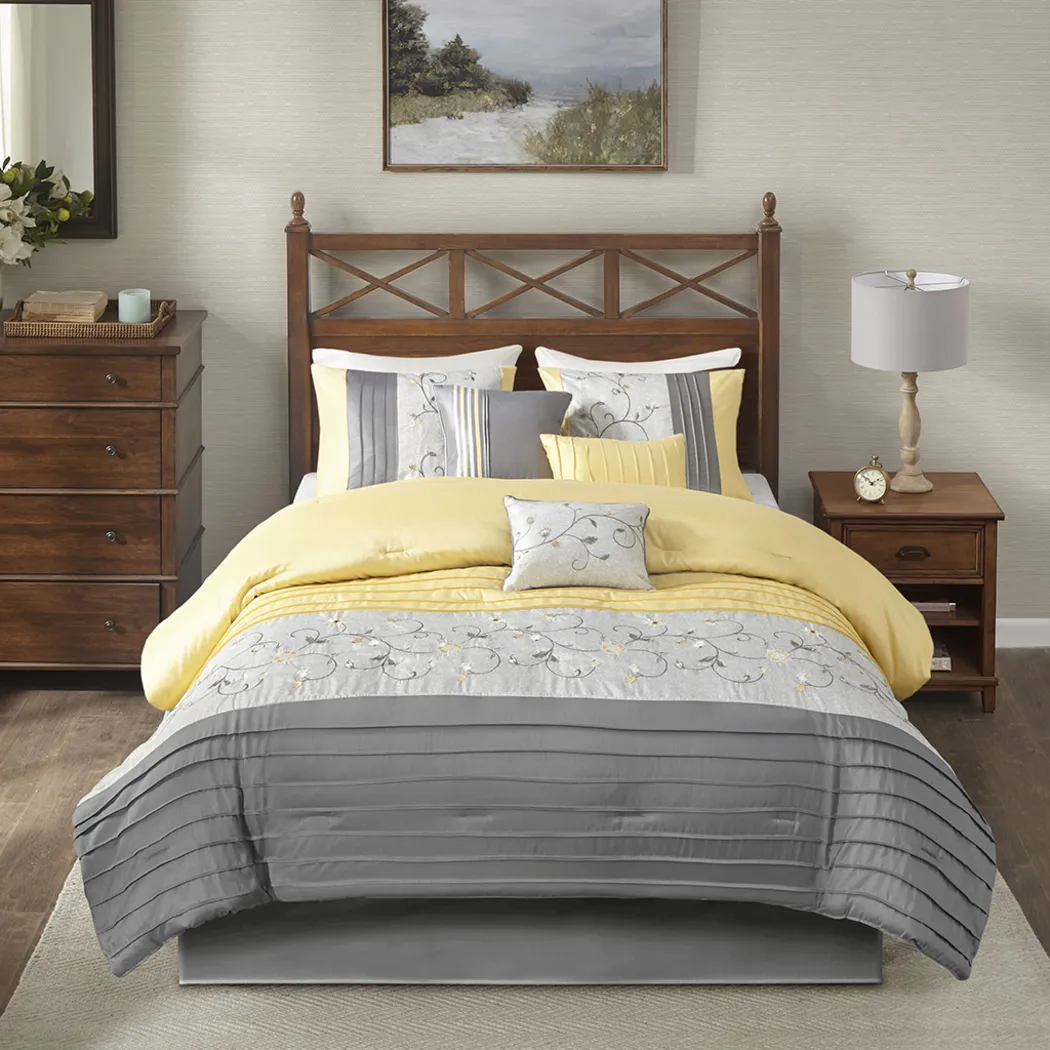 Dodt Yellow Gray 7 Pc California King Comforter Set - Thumbnail - Image 2