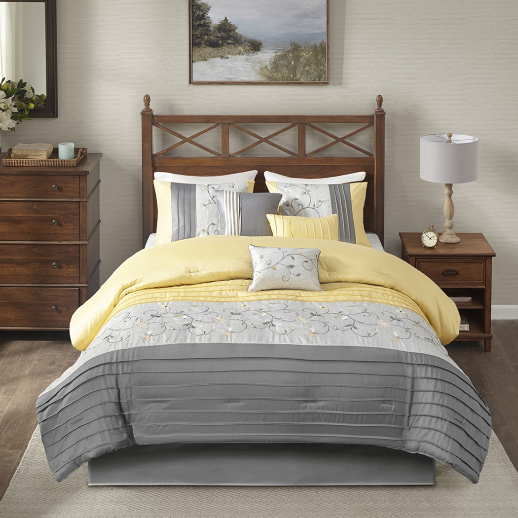 Dodt Yellow Gray 7 Pc King Comforter Set - Thumbnail - Image 2