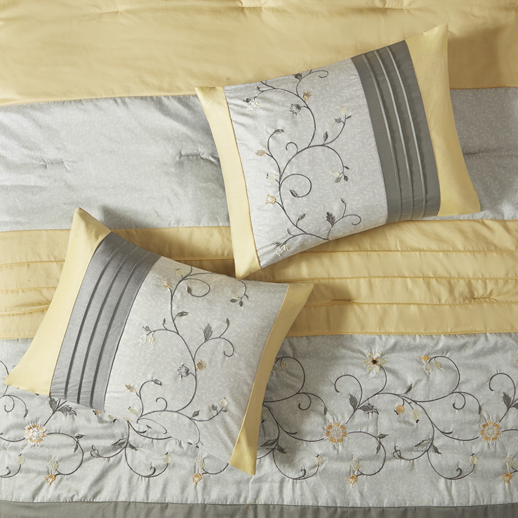 Dodt Yellow Gray 7 Pc Queen Comforter Set - Thumbnail - Image 3