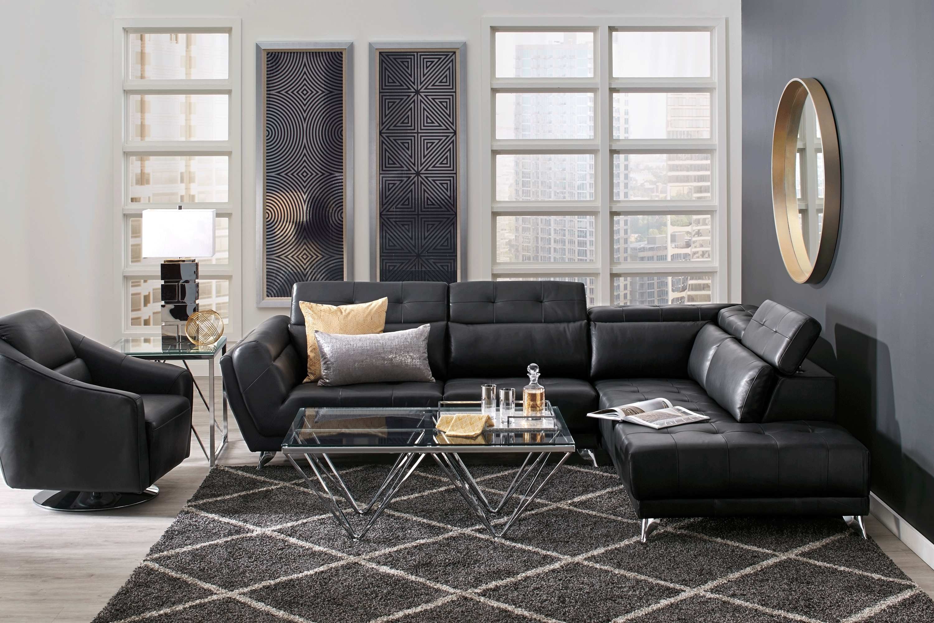 Dolcedo Black 2 Pc Leather Sectional - Thumbnail - Image 2