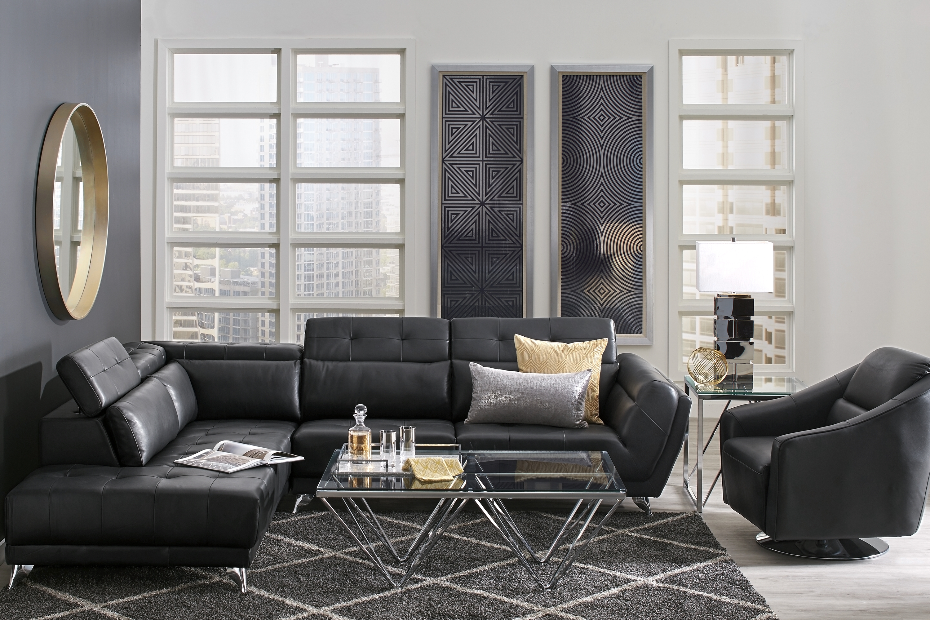 Dolcedo Black 5 Pc Leather Sectional Living Room - Thumbnail - Image 1