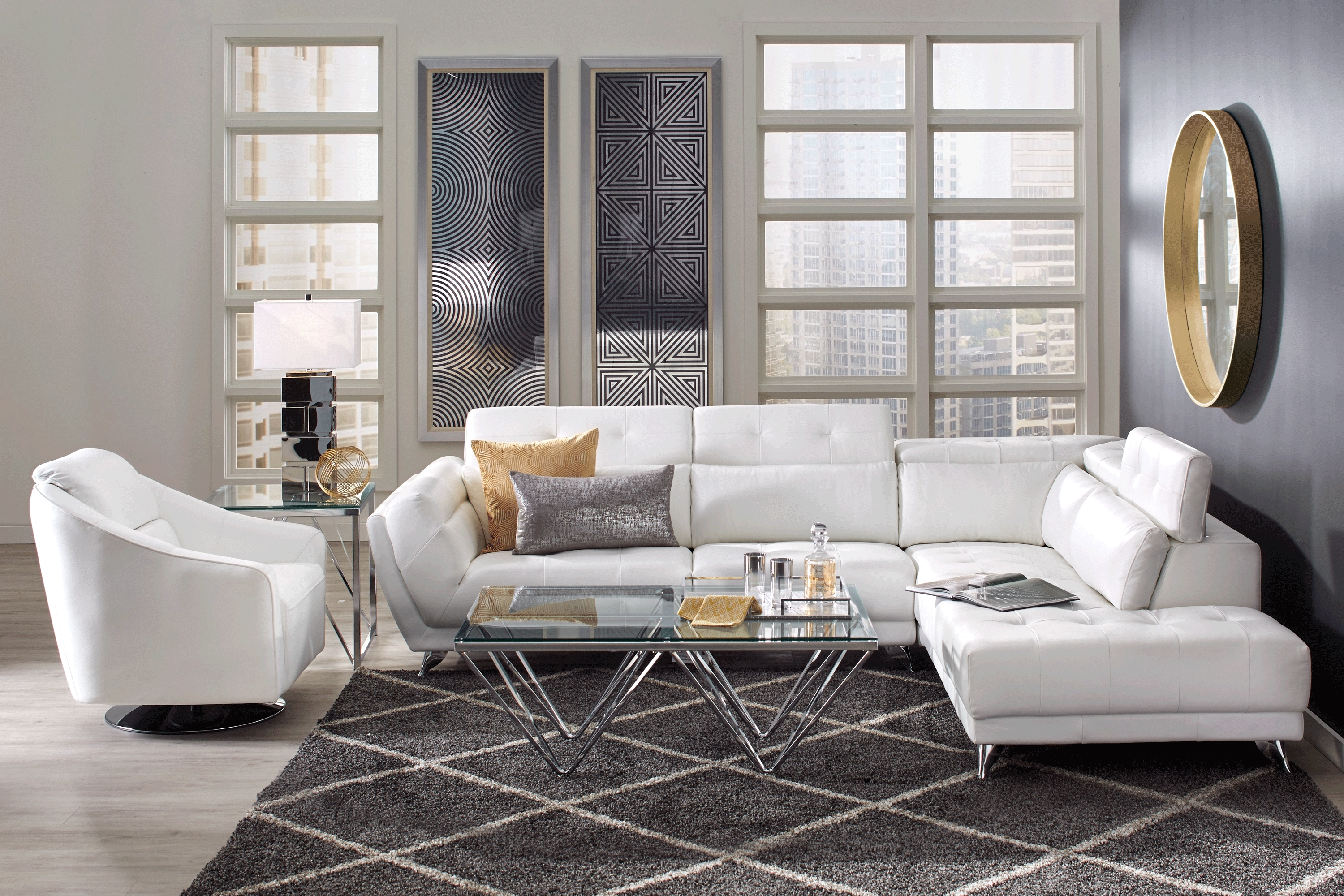 Dolcedo White 2 Pc Leather Sectional - Thumbnail - Image 2