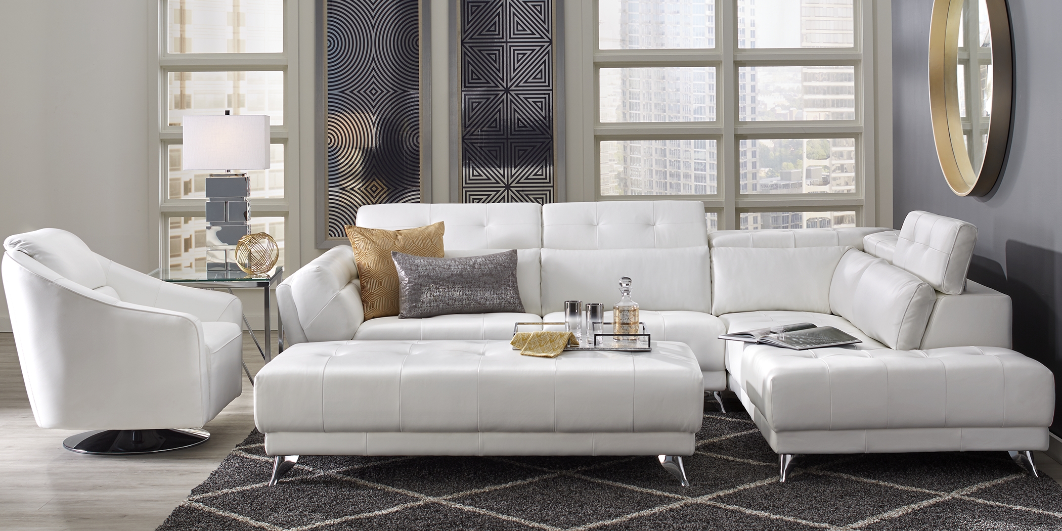 Dolcedo White 5 Pc Leather Sectional Living Room - Thumbnail - Image 1