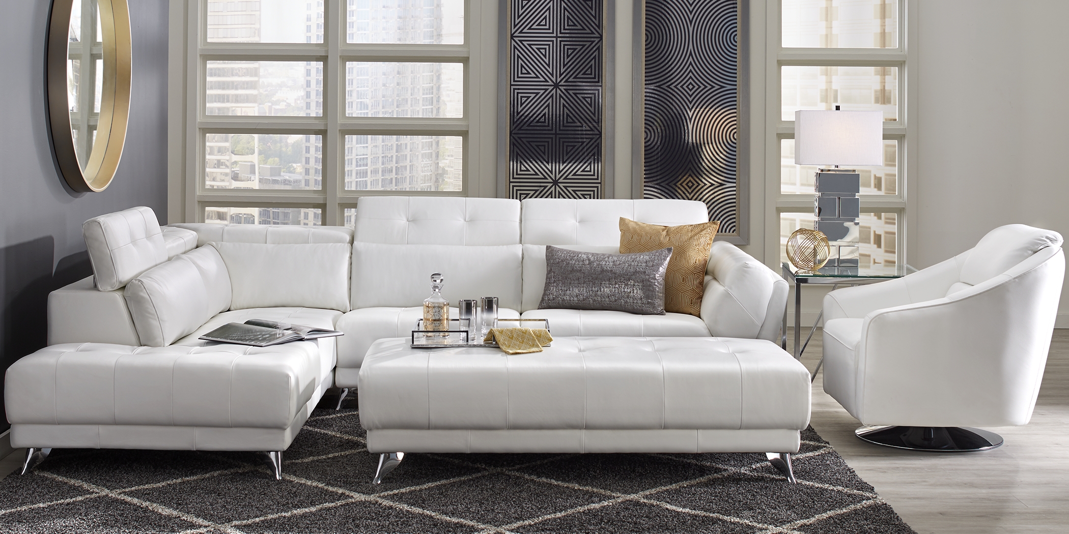 Dolcedo White 5 Pc Leather Sectional Living Room - Thumbnail - Image 1