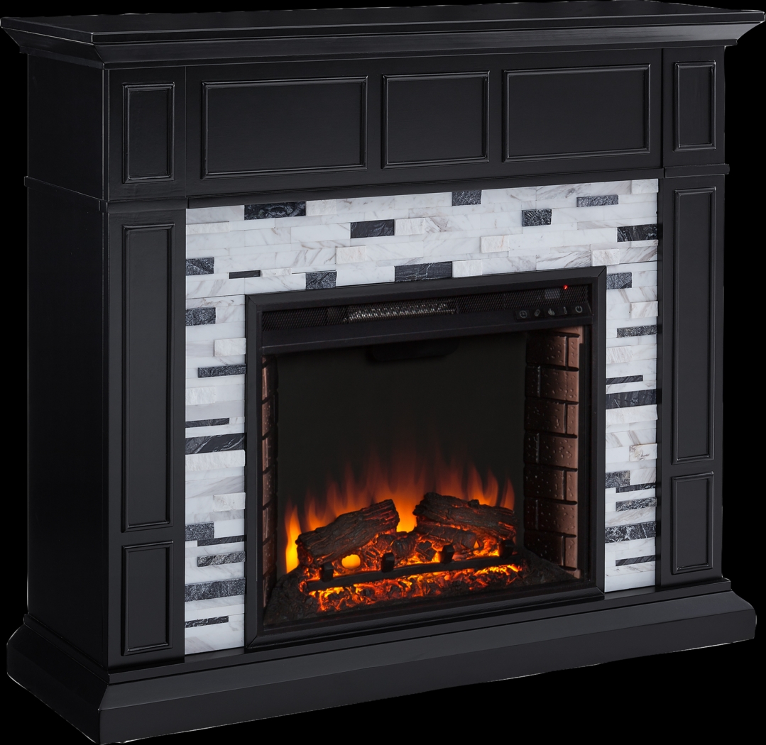 Doliver II Black 45 in. Console With Electric Log Fireplace - Thumbnail - Image 1