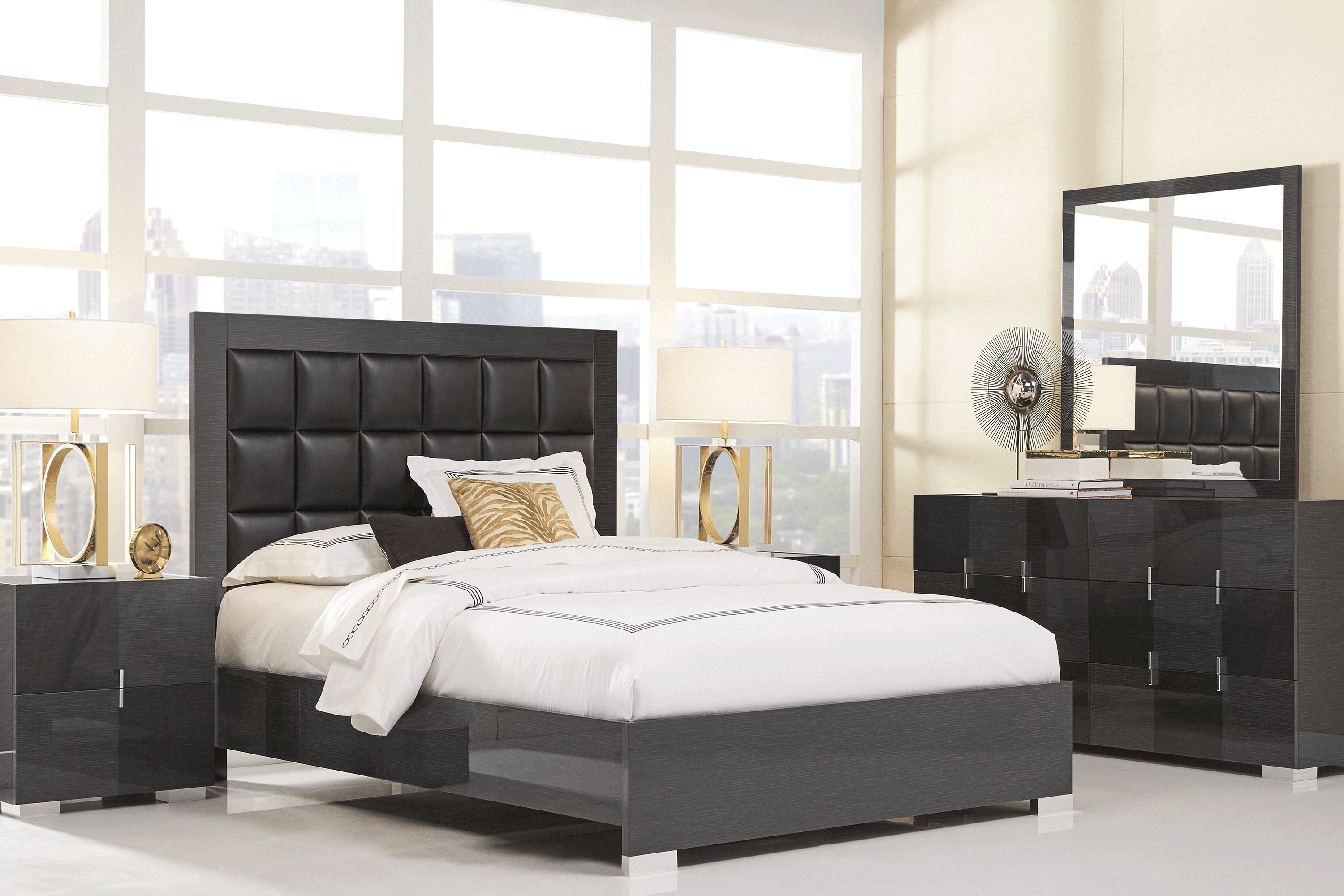 Dominique Black 5 Pc King Panel Bedroom - Thumbnail - Image 1