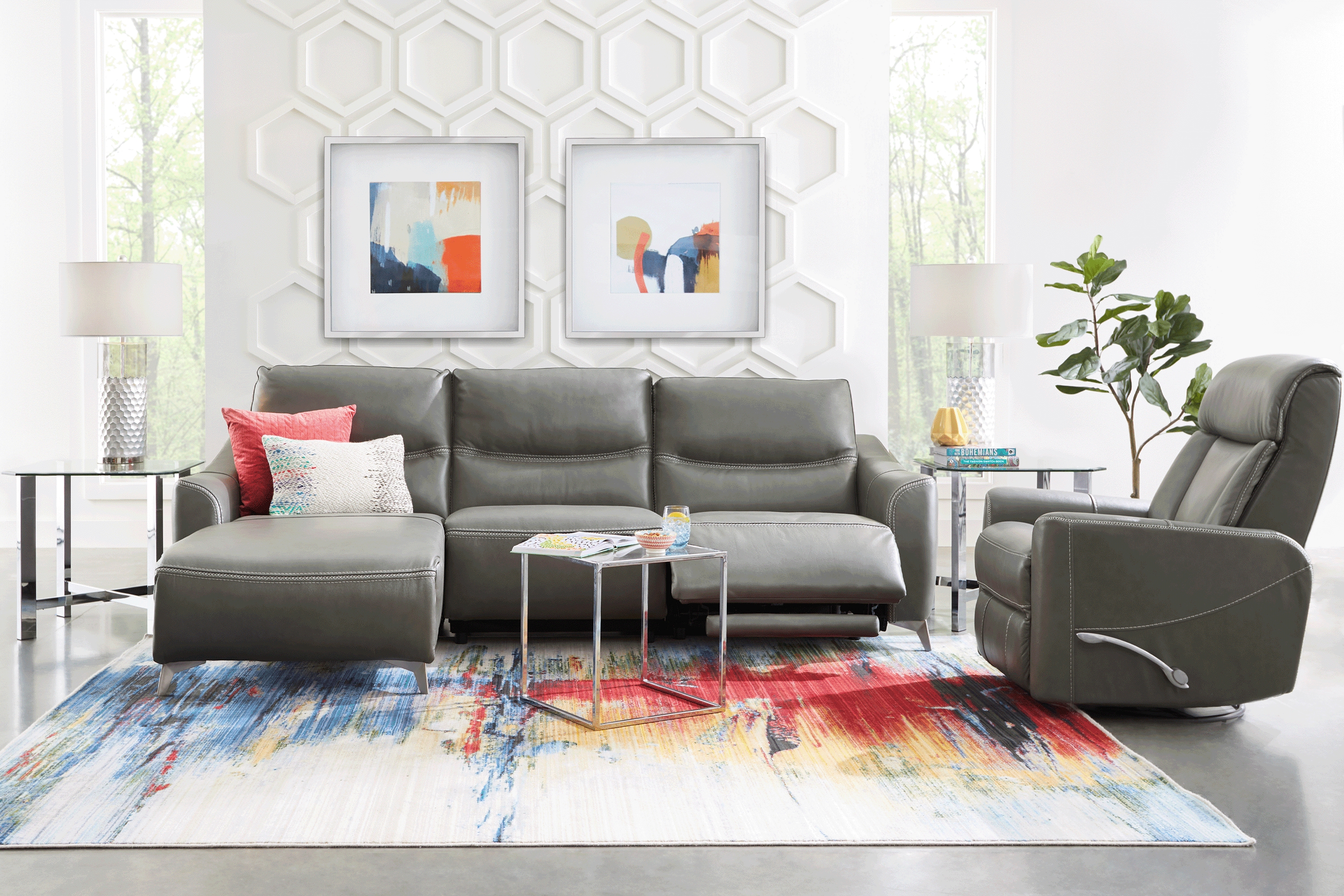 Domio Gray Leather 3 Pc Power Reclining Sectional - Thumbnail - Image 2