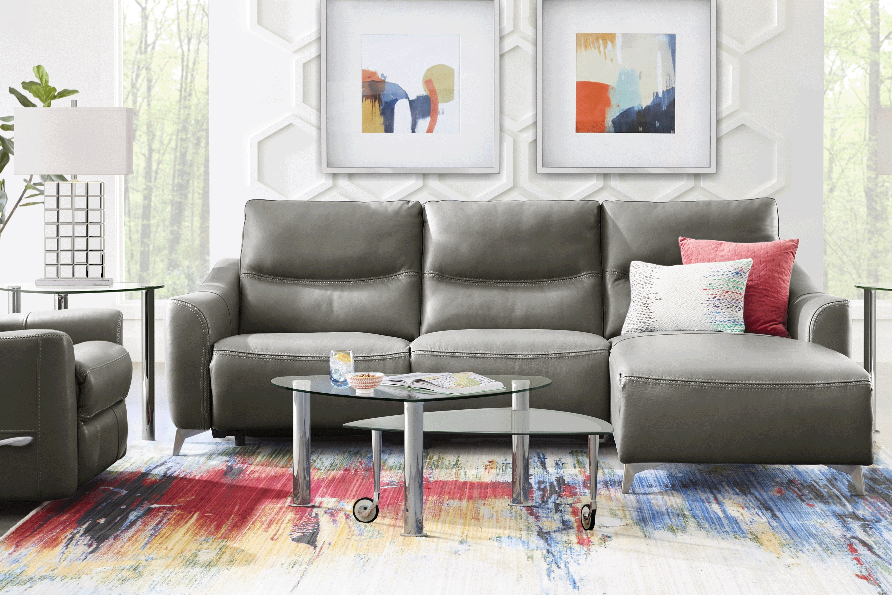 Domio Gray Leather 3 Pc Sectional - Thumbnail - Image 2