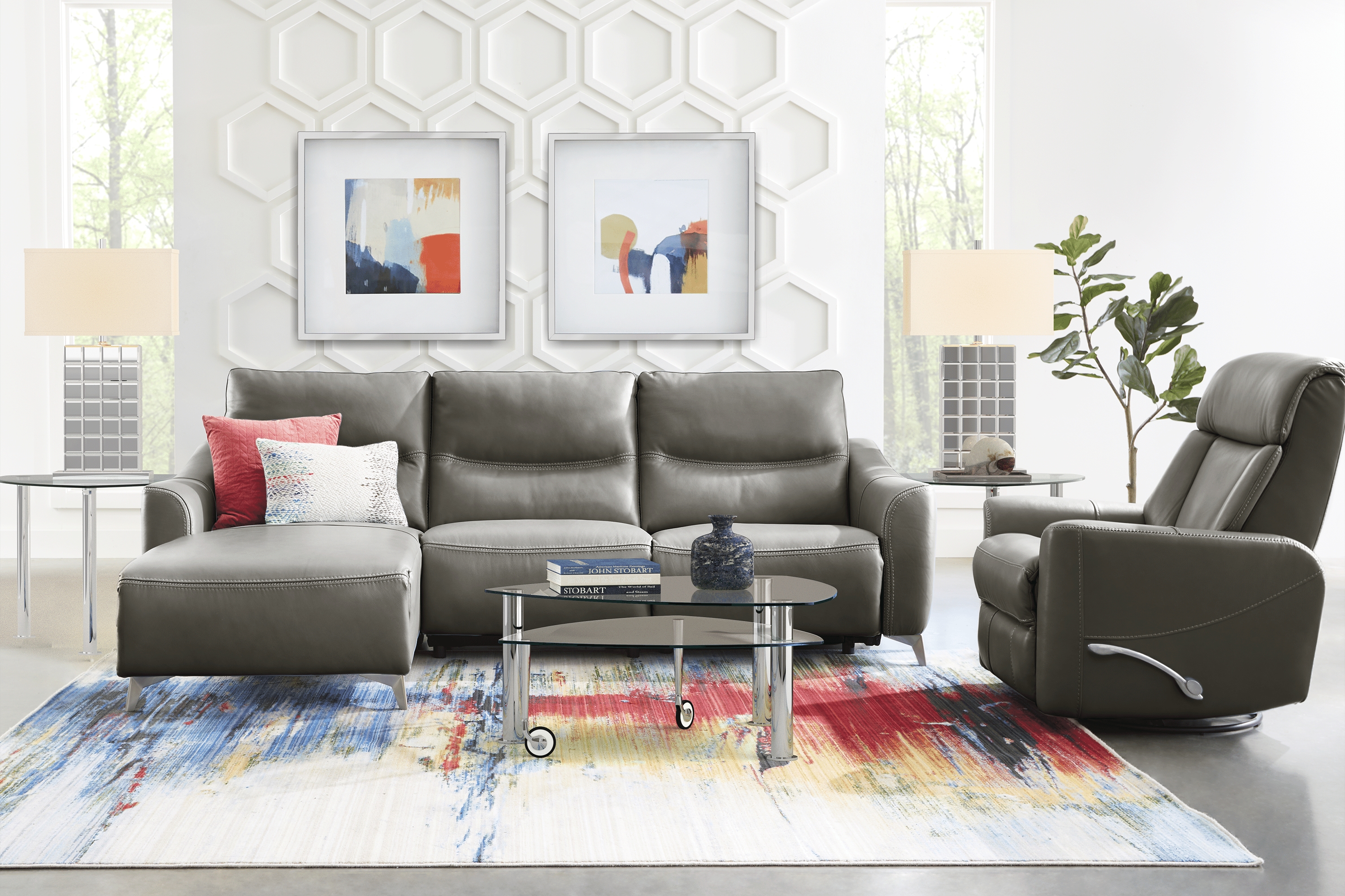 Domio Gray Leather 3 Pc Sectional - Thumbnail - Image 2