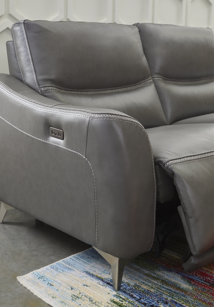 Domio Gray Leather 6 Pc Power Reclining Sectional - Thumbnail - Image 3