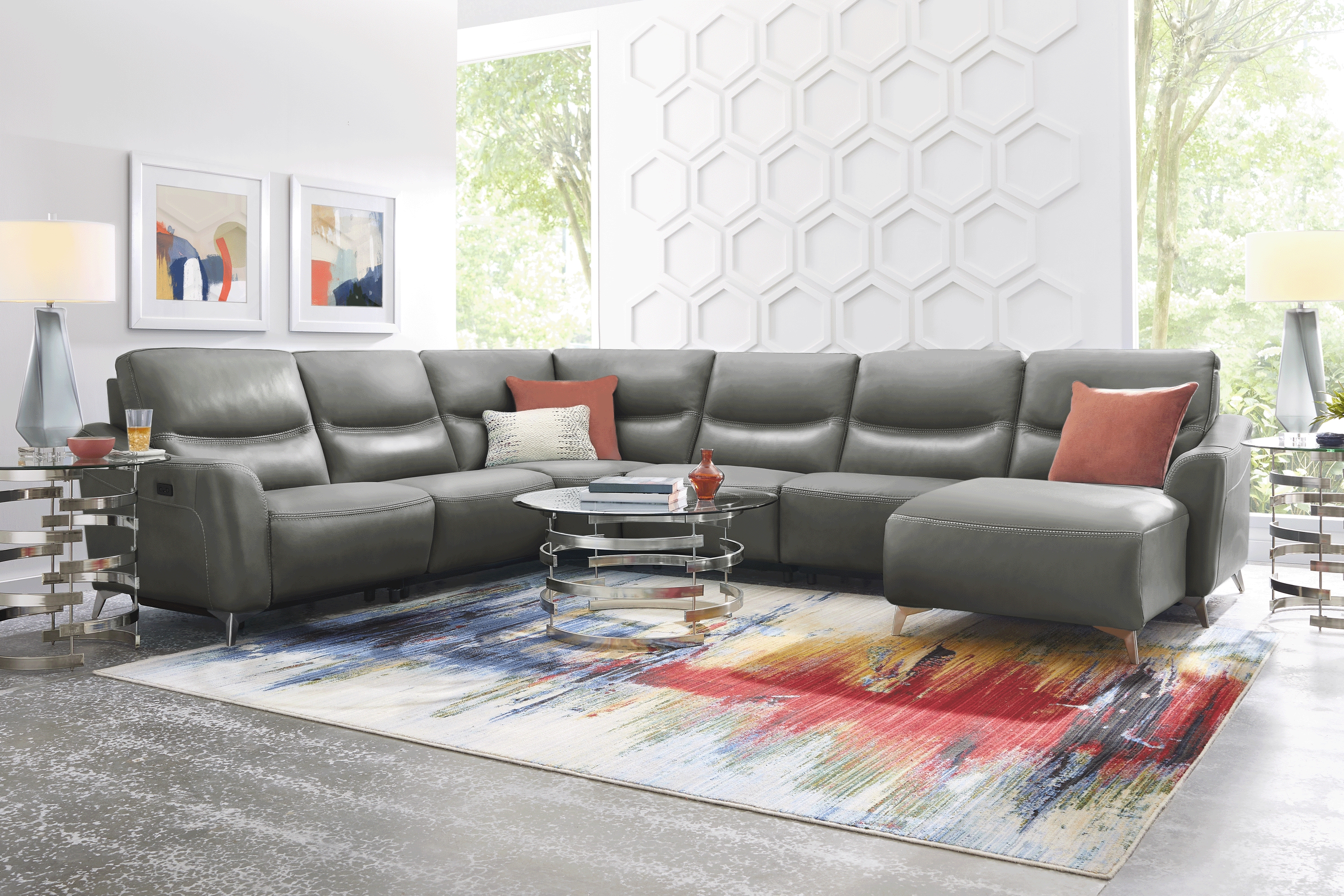 Domio Gray Leather 6 Pc Power Reclining Sectional - Thumbnail - Image 2
