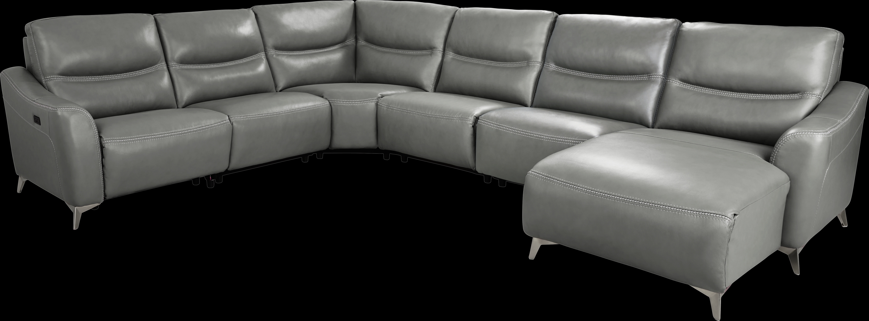 Domio Gray Leather 6 Pc Power Reclining Sectional - Thumbnail - Image 1
