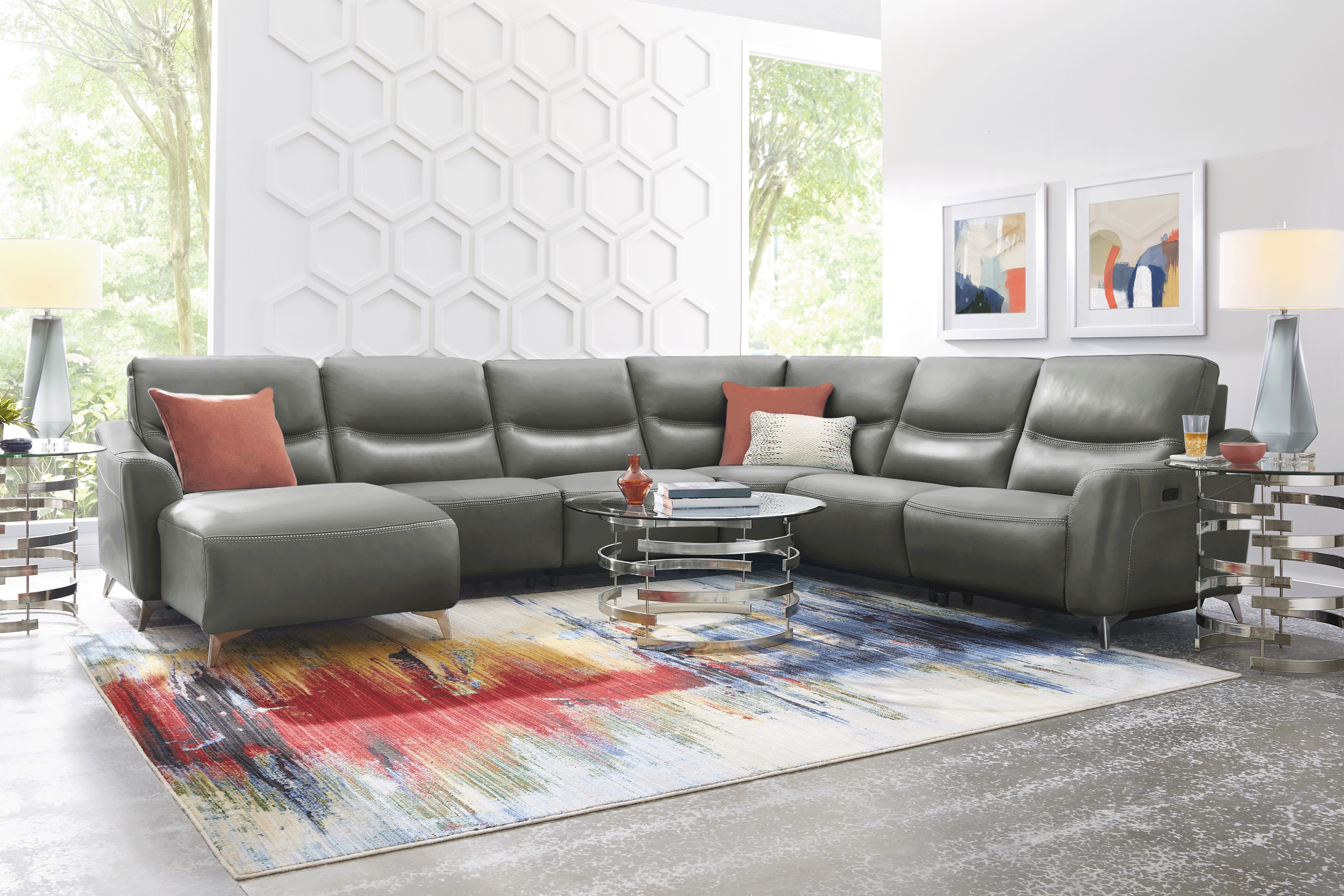 Domio Gray Leather 6 Pc Power Reclining Sectional - Thumbnail - Image 2