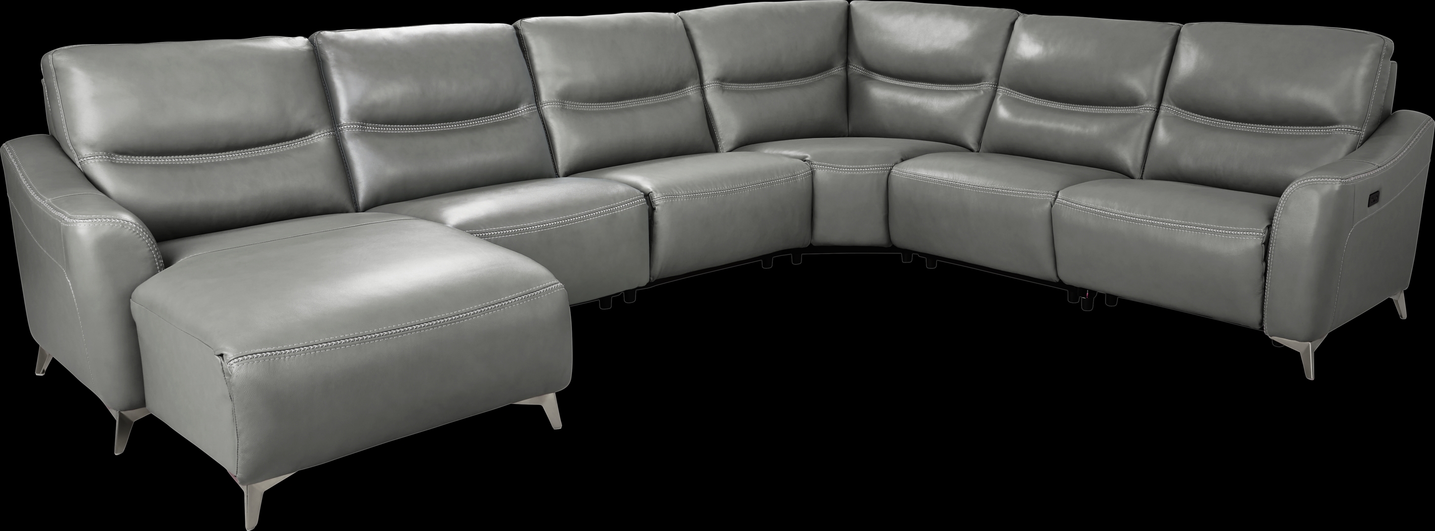 Domio Gray Leather 6 Pc Power Reclining Sectional - Thumbnail - Image 1
