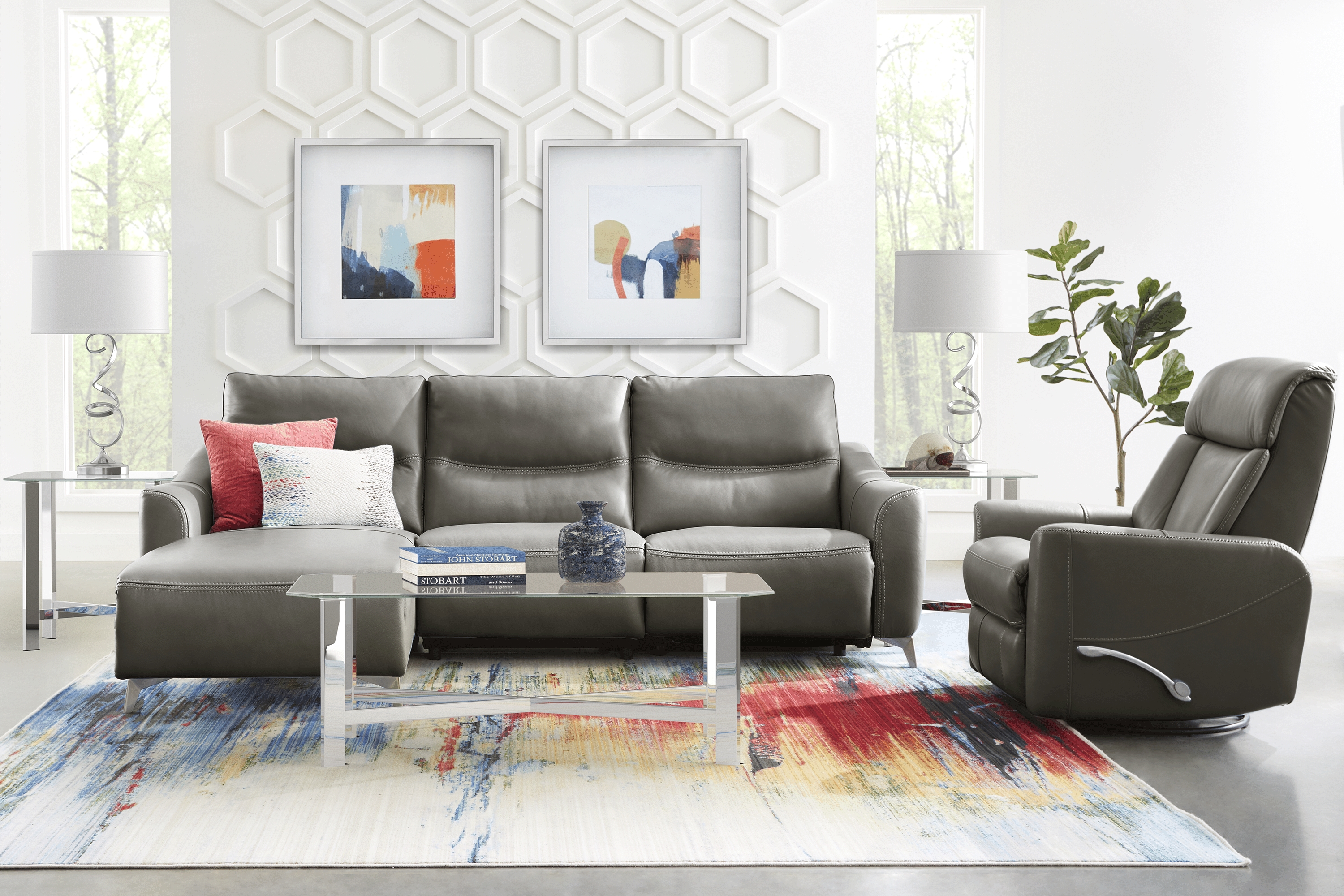 Domio Gray Leather 7 Pc Sectional Living Room - Thumbnail - Image 1