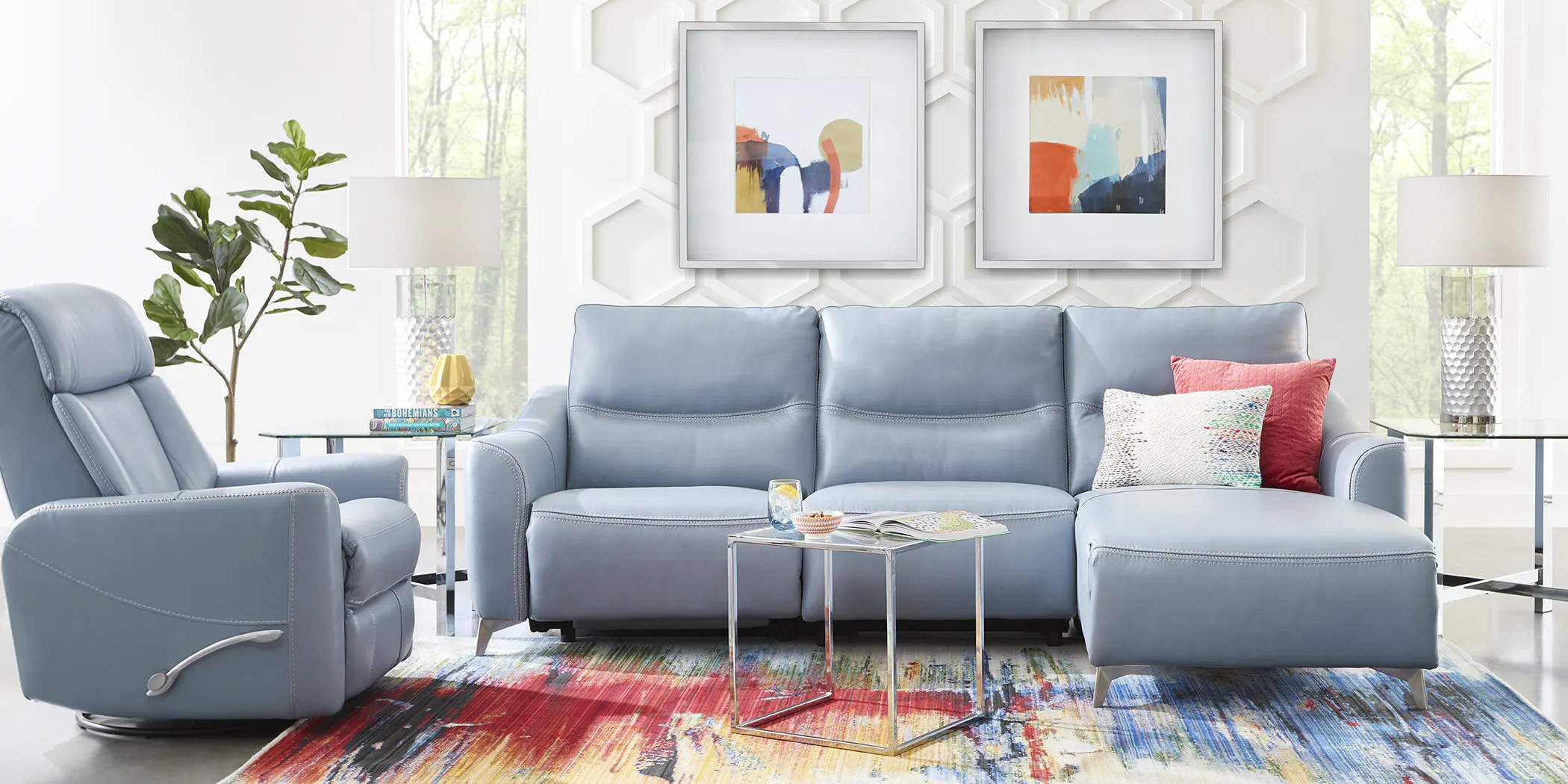 Domio Hydra Leather 7 Pc Power Reclining Sectional Living Room - Thumbnail - Image 1