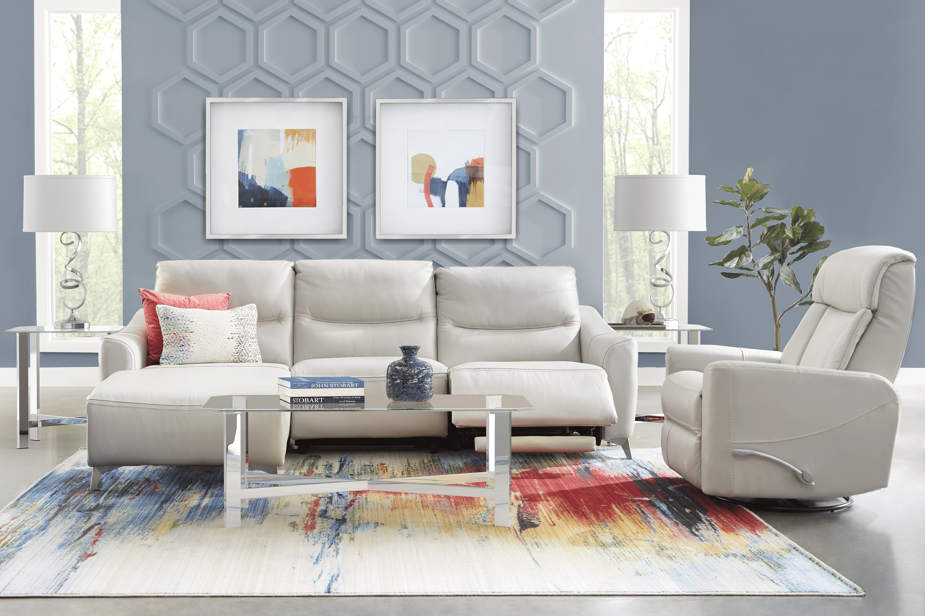 Domio Stone Leather 6 Pc Power Reclining Sectional Living Room - Thumbnail - Image 1