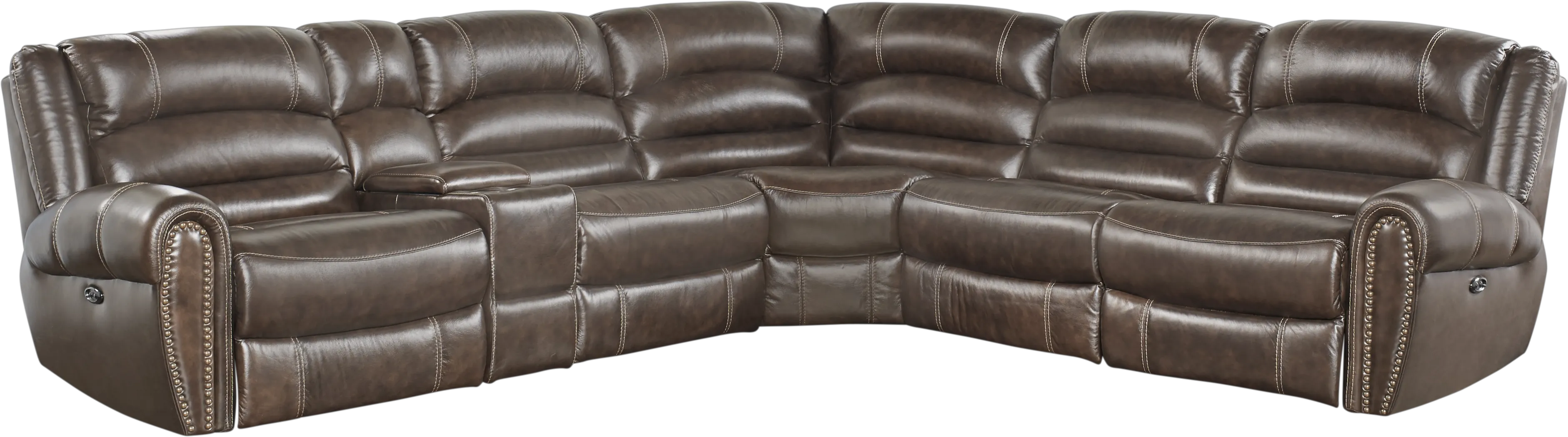 Donelle Brown Leather 6 Pc Power Reclining Sectional - Thumbnail - Image 1