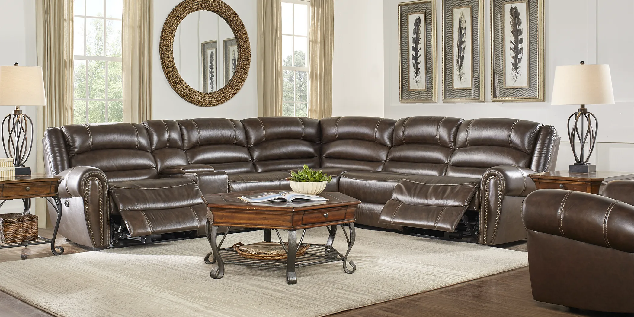 Donelle Brown Leather 7 Pc Power Reclining Sectional Living Room - Thumbnail - Image 1