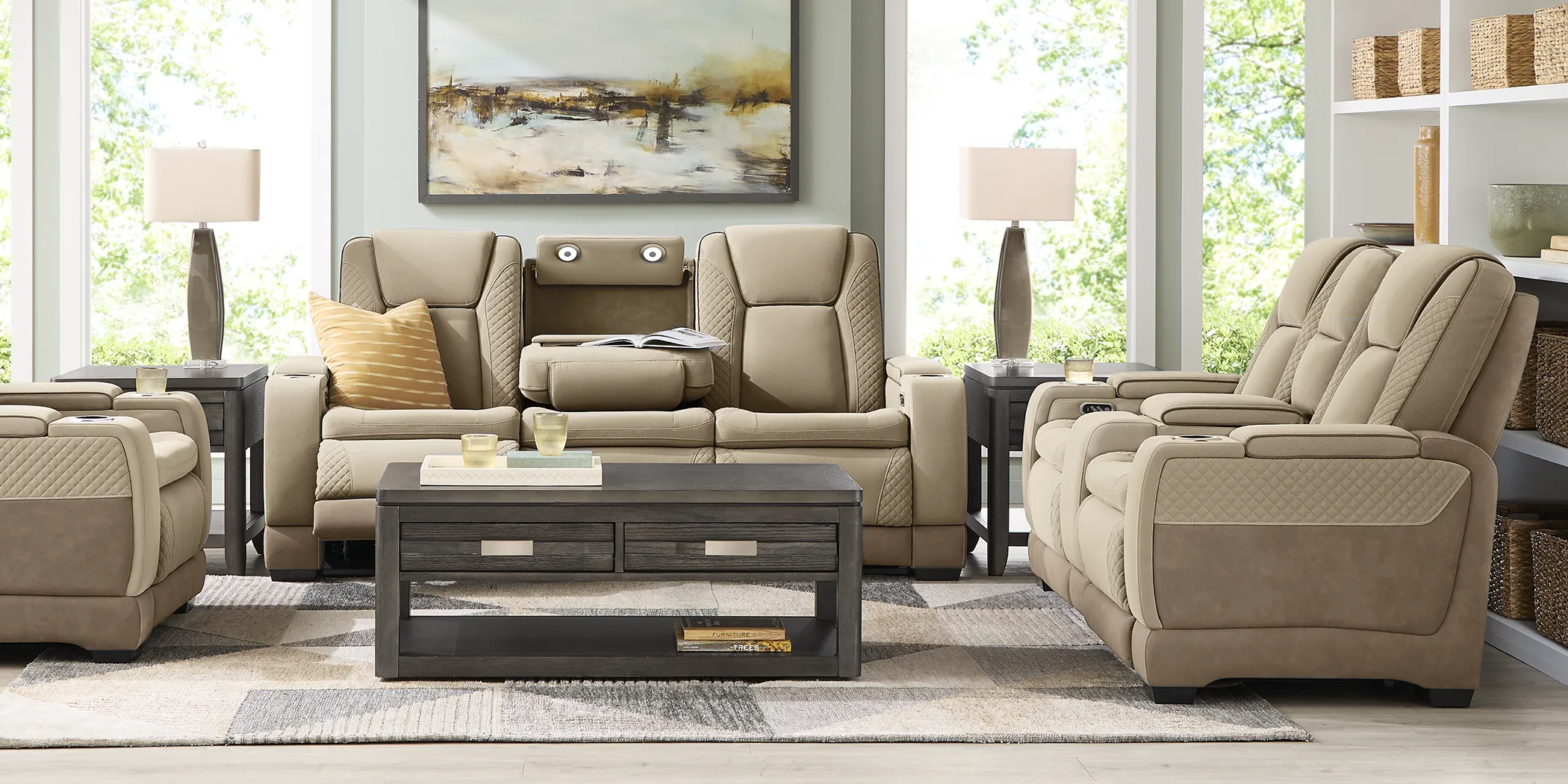 Donovan Park Beige 2 Pc Dual Power Reclining Living Room - Thumbnail - Image 2