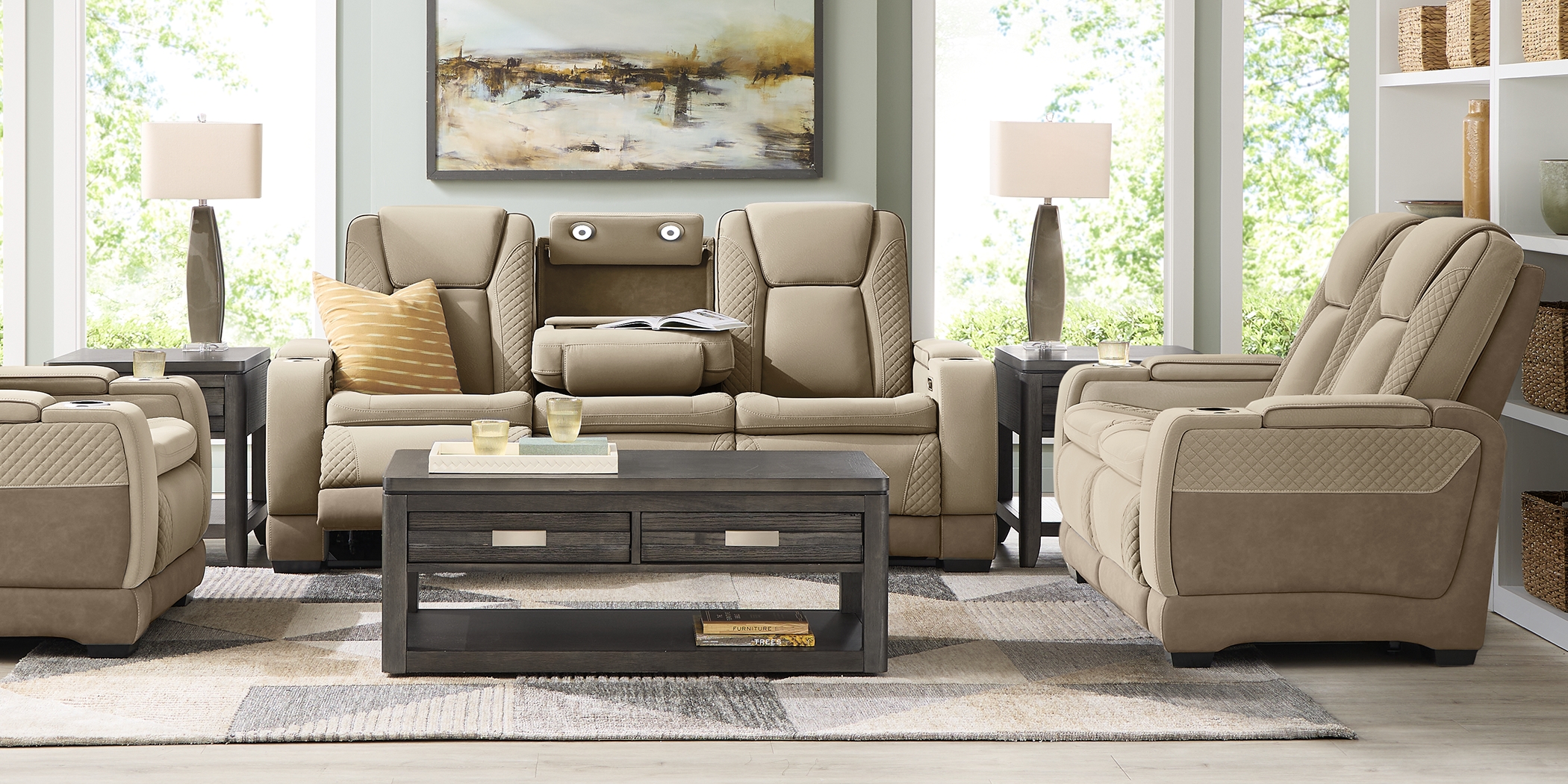 Donovan Park Beige Dual Power Reclining Sofa - Thumbnail - Image 3