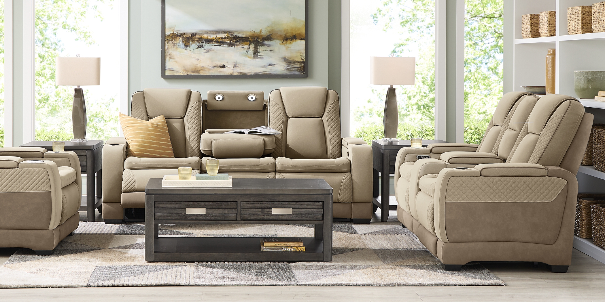 Donovan Park Beige 8 Pc Dual Power Reclining Living Room - Thumbnail - Image 2