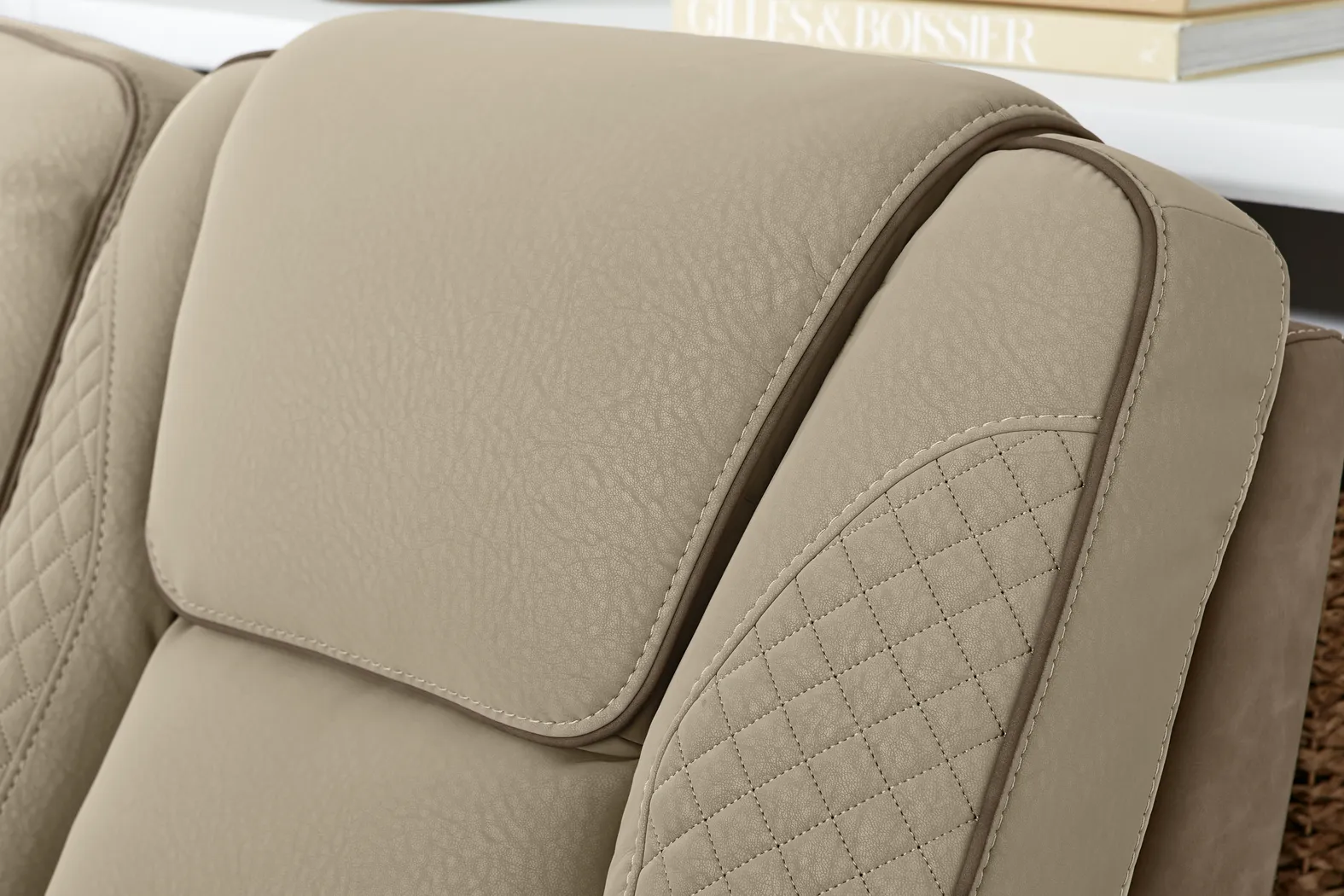 Donovan Park Beige Dual Power Reclining Console Loveseat - Image 9
