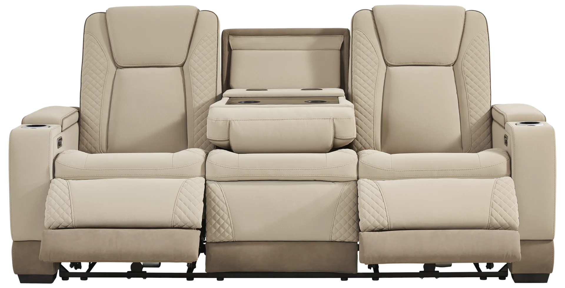 beige dual power reclining sofa