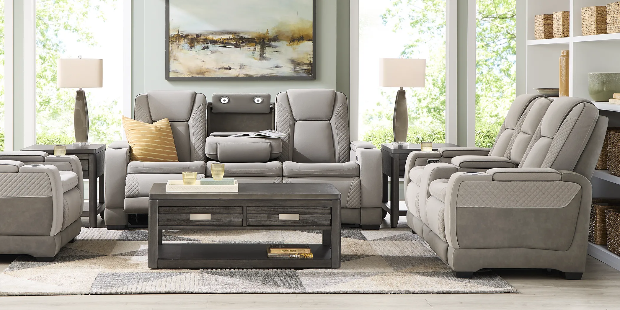 Donovan Park Gray 5 Pc Dual Power Reclining Living Room - Thumbnail - Image 2