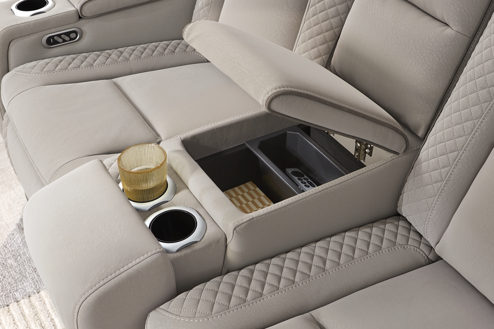 Donovan Park Gray Dual Power Reclining Console Loveseat - Thumbnail - Image 4