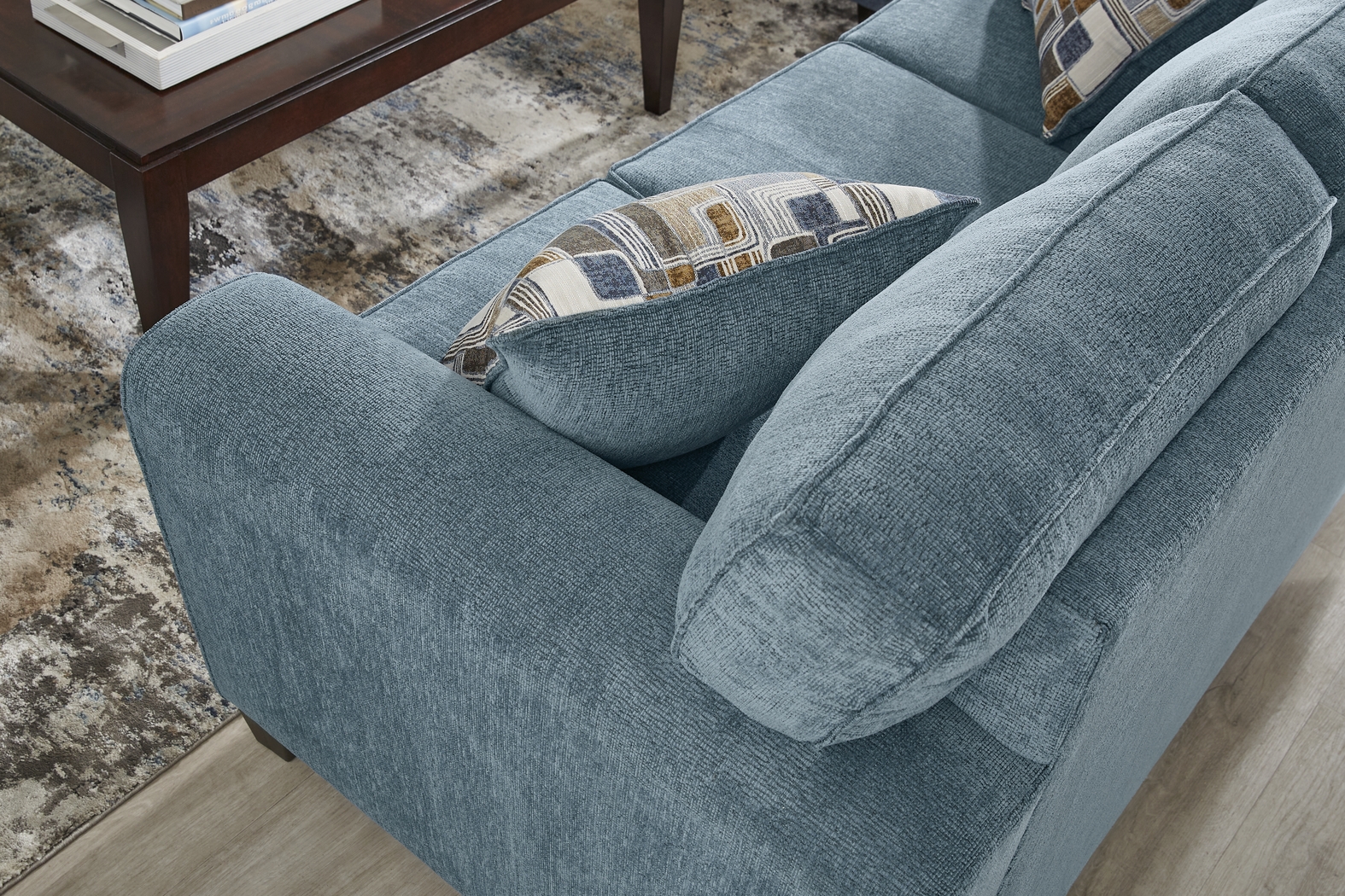 Dover Blue 7 Pc Living Room with Gel Foam Sleeper Sofa - Thumbnail - Image 6