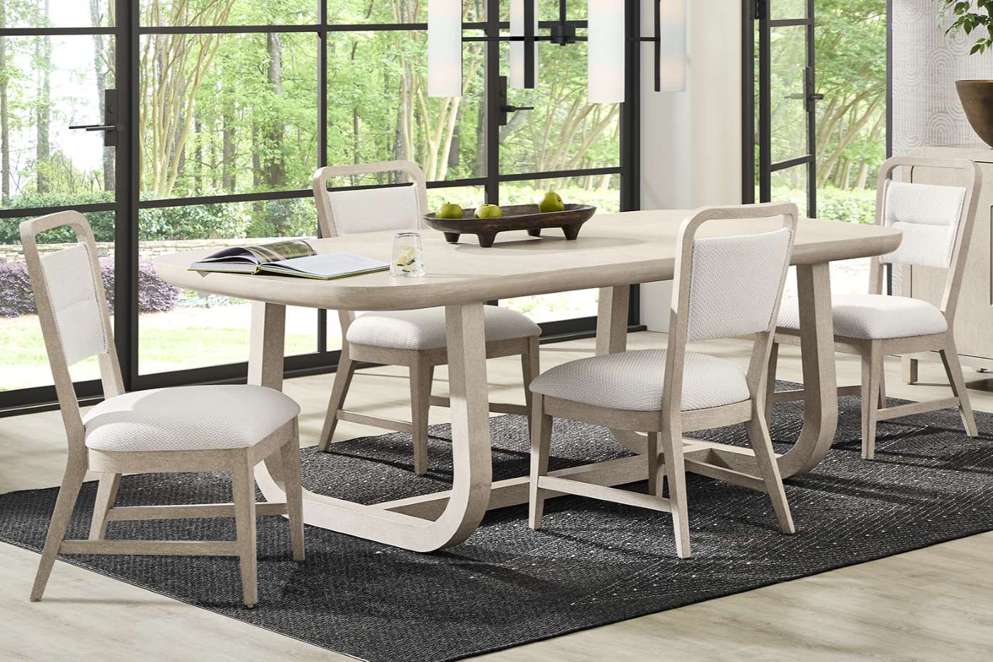 Dining table and chairs.
