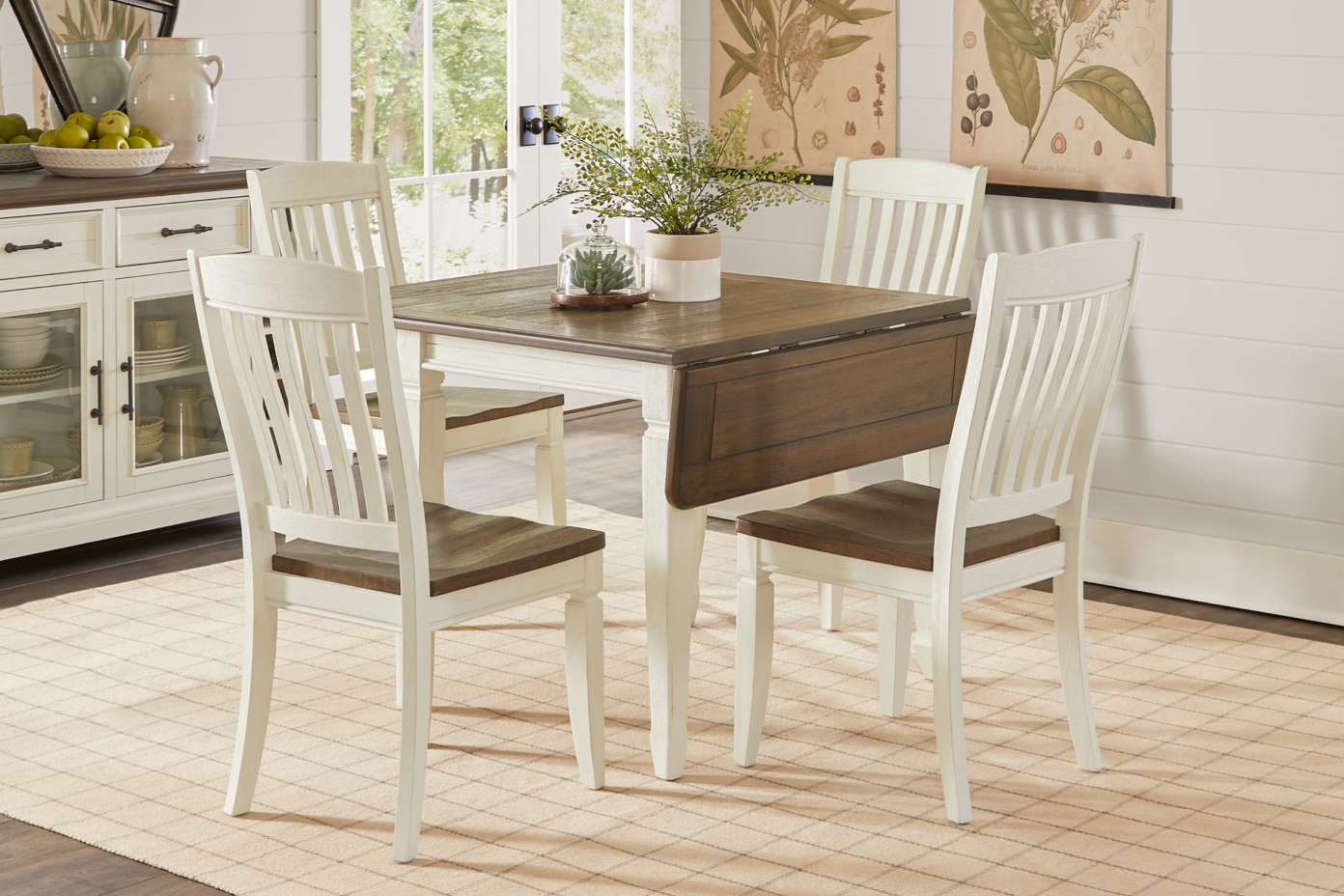 Dining table and chairs.
