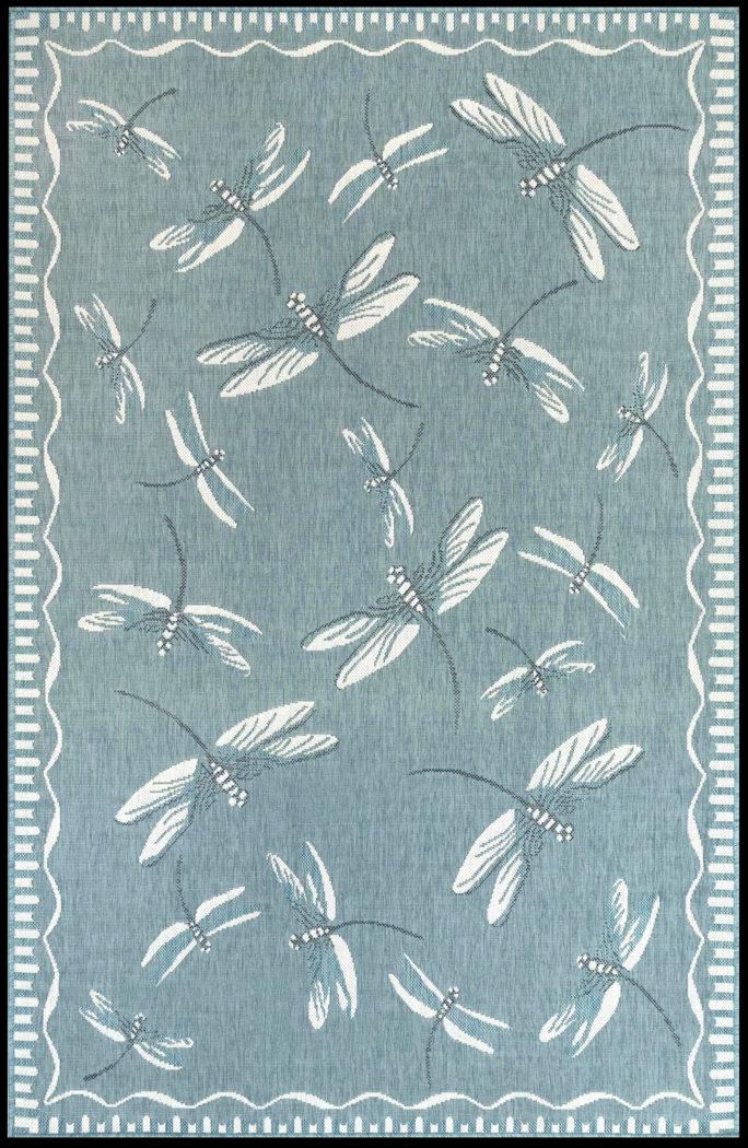 Dragonfly Dance Aqua 7'10 x 9'10 Indoor/Outdoor Rug - Thumbnail - Image 1