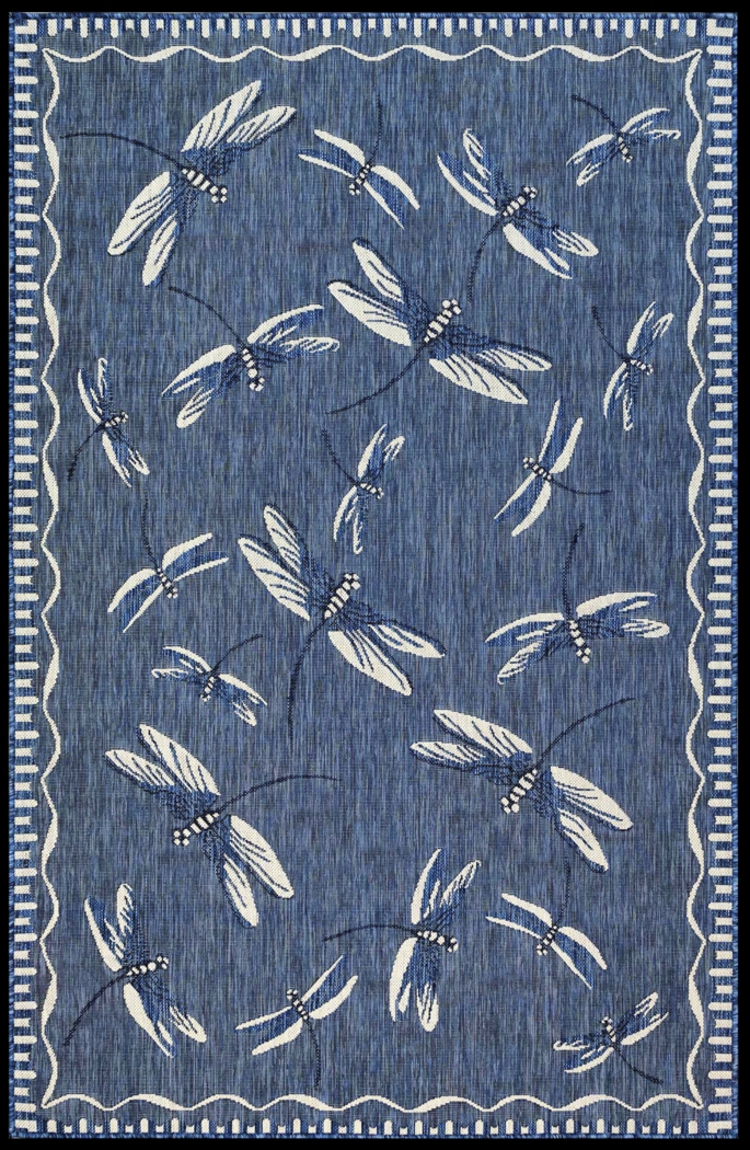 Dragonfly Dance Navy 6'6 x 9'4 Indoor/Outdoor Rug - Thumbnail - Image 1