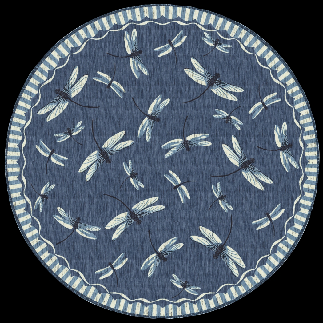 Dragonfly Dance Navy 7'10 Round Indoor/Outdoor Rug - Thumbnail - Image 1