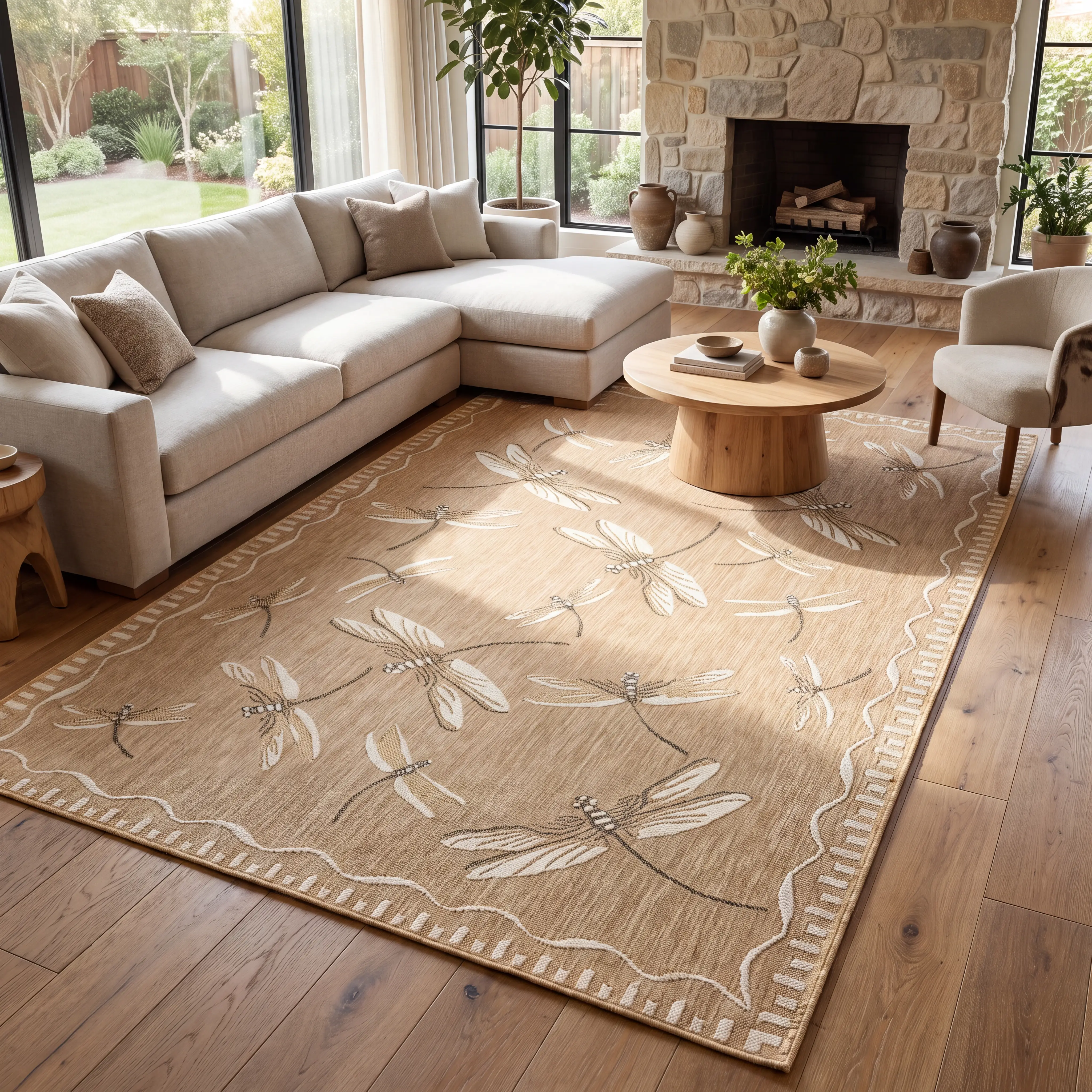 Dragonfly Dance Sand 4'10 x 7'6 Indoor/Outdoor Rug - Thumbnail - Image 2