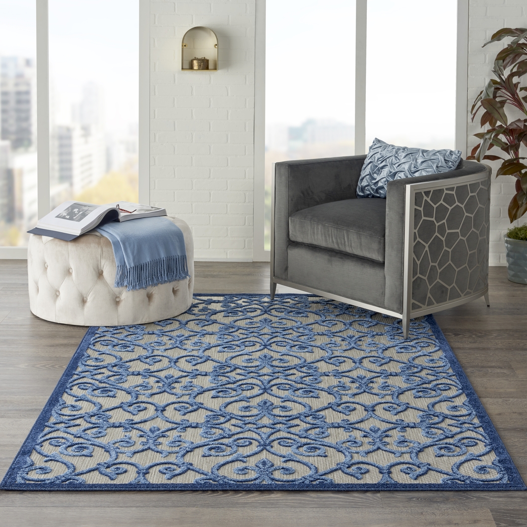 Drayce Blue 5' x 8' Indoor/Outdoor Rug - Thumbnail - Image 11