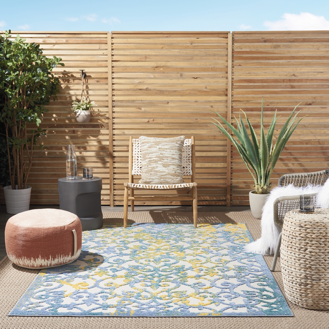 Drayce Ivory/Blue 5'3 x 7'5 Indoor/Outdoor Rug - Thumbnail - Image 2