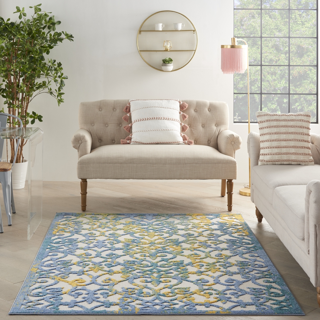 Drayce Ivory/Blue 5'3 x 7'5 Indoor/Outdoor Rug - Thumbnail - Image 3