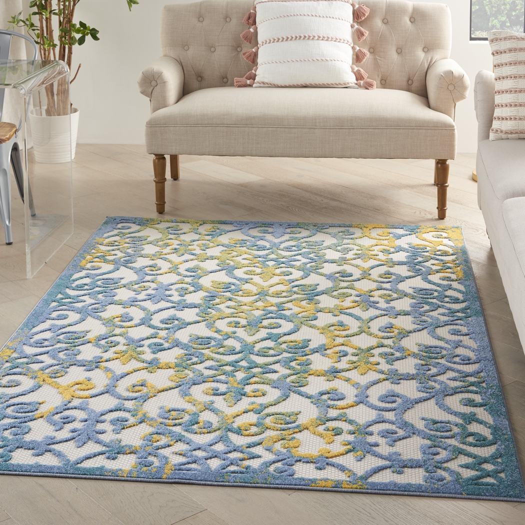 Drayce Ivory/Blue 5'3 x 7'5 Indoor/Outdoor Rug - Thumbnail - Image 4