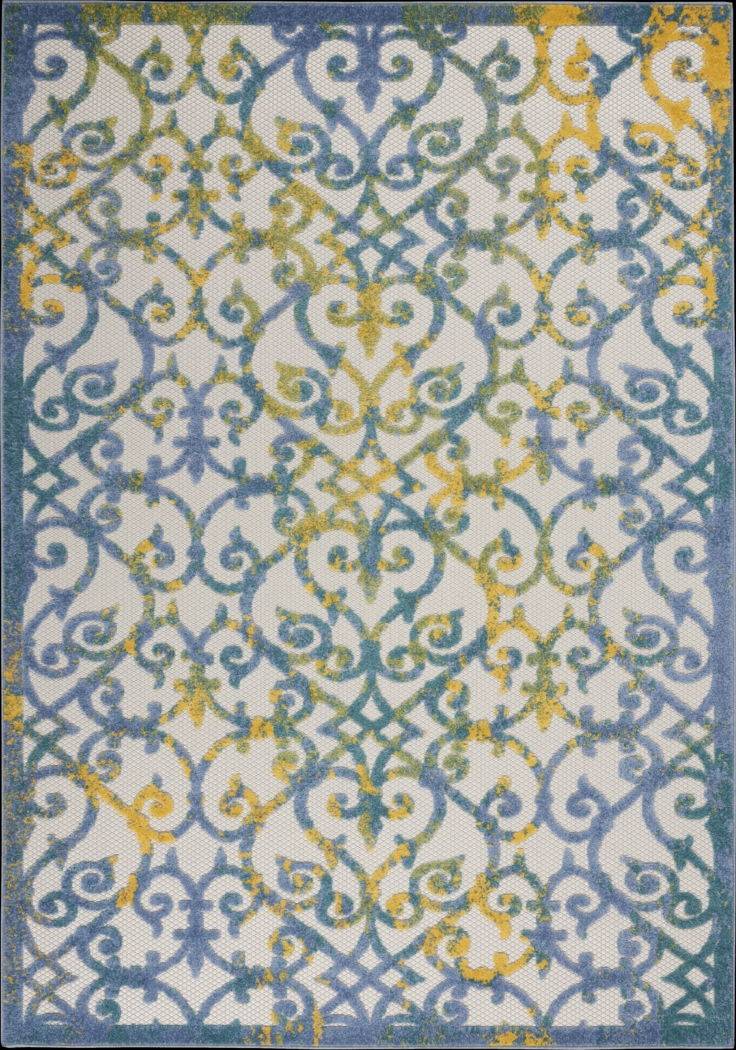 Drayce Ivory/Blue 5'3 x 7'5 Indoor/Outdoor Rug - Thumbnail - Image 1