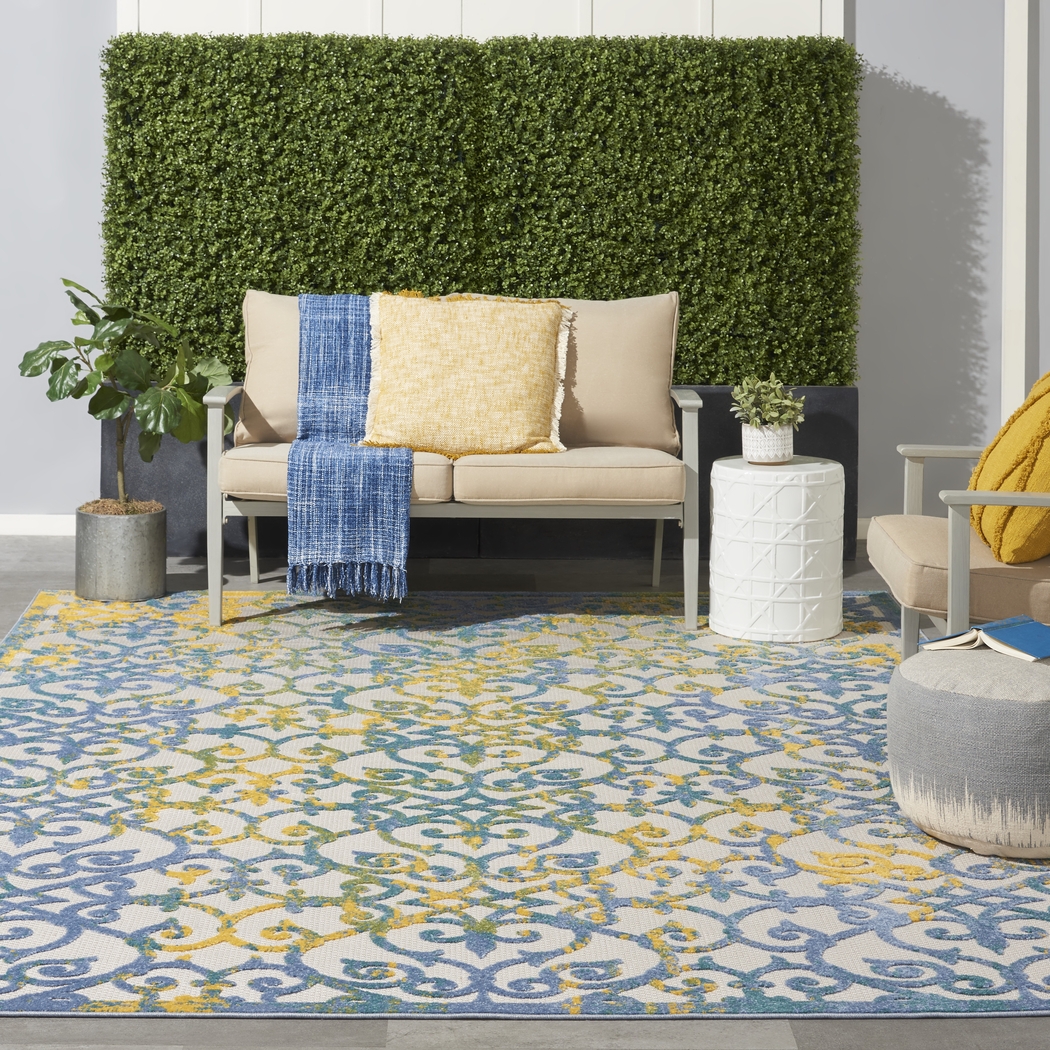 Drayce Ivory/Blue 7'10 x 10'6 Indoor/Outdoor Rug - Thumbnail - Image 2